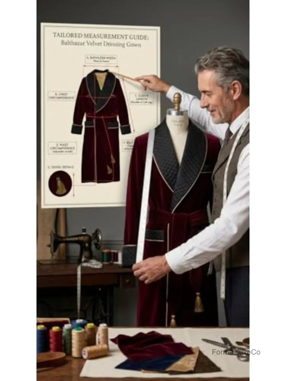 Men's Velvet Smoking Jacket Shawl Collar Belted Longline Robe Wedding Groom